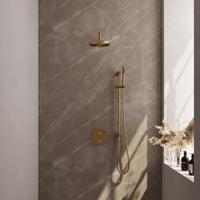 Brauer Gold Edition Thermostatische Regendoucheset Inbouw - Hoofddouche 20 cm - Gebogen Wandarm - 3 Weg - Handdouche Rond - Doucheslang - Geintegreerde Glijstang - Geborsteld Goud