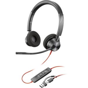 HP Poly Blackwire C3320 On Ear headset Computer Kabel Stereo Zwart Ruisonderdrukking (microfoon) Headset, Volumeregeling, Microfoon uitschakelbaar (mute)