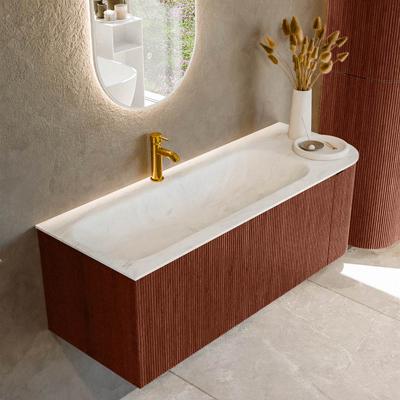 Badmeubel Mondiaz Kurve-Dlux | 125 cm cm | Meubelkleur Ruby | Wastafelkleur Opalo | Solid surface | Wasbak links zijde spoelbak | 1 kraangat