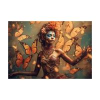 Glasschilderij - Vrouw Met Vlinders - 110 x 160 cm