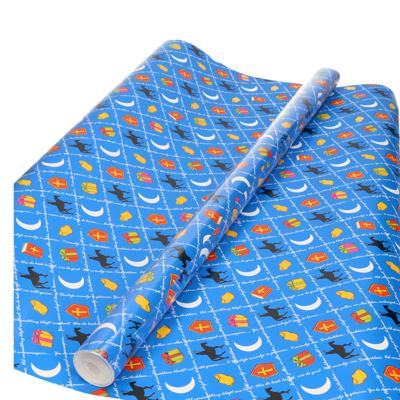 Sinterklaas inpakpapier/cadeaupapier - XL - print blauw - 2.5 x 0.7 meter