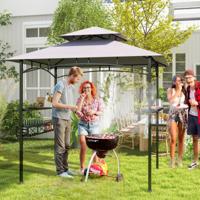 Grillpaviljoen met Dubbel Dak Zijplanken en Metalen Mand Grilloverkappingen Weerbestendig Grillstandaard voor Tuin Buiten