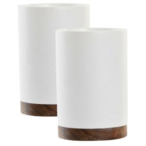 Badkamer tandenborstelhouder / drinkbeker - 2x - keramiek - wit - 8 x 10 cm