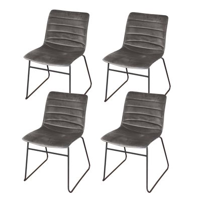 Gebor - Set Van 4 Eetkamerstoelen Fluweel – Model Brooklyn - Modern Ontworpen Stoel – Grijsvelvet – Design –