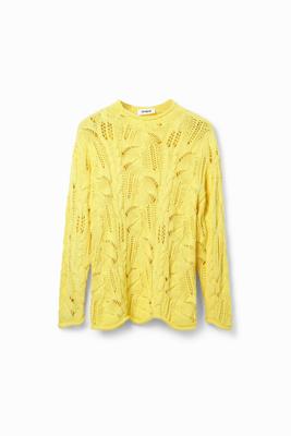 Opengewerkte oversized trui - YELLOW - L
