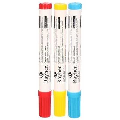 3x textielstift dikke punt 2-4 mm blauw/geel/rood