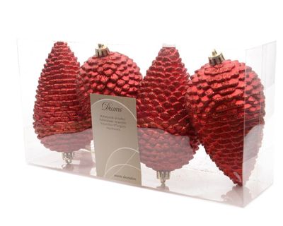 Dennenappel plastic glitter hang 12x7cm kerstrood - Ksd