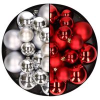 Kerstversiering kunststof kerstballen mix rood/zilver 6-8-10 cm pakket van 44x stuks - Kerstbal - thumbnail