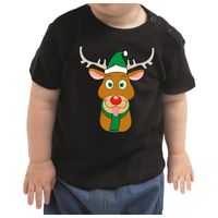 Kerstshirt Rudolf het rendier zwart baby jongen/meisje Kerstshirt Rudolf het rendier zwart baby jongen/meisje