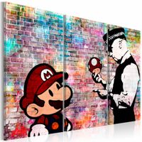 Schilderij - Regenboog muur - Banksy , mario bros , 3 luik  , multi kleur - thumbnail