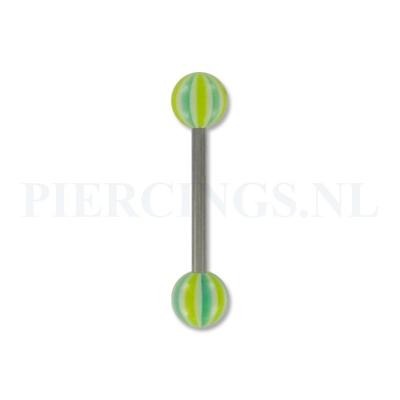 Tongpiercing strandbal geel-blauw