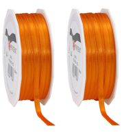 2x Luxe oranje satijnen lint rollen 0,6 cm x 50 meter cadeaulint verpakkingsmateriaal - Cadeaulinten