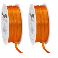 2x Luxe oranje satijnen lint rollen 0,6 cm x 50 meter cadeaulint verpakkingsmateriaal - Cadeaulinten - thumbnail