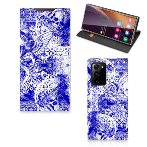 Mobiel BookCase Samsung Galaxy Note 20 Ultra Angel Skull Blauw