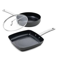 ISENVI Murray Combideal - keramische grillpan en hapjespan - RVS - Antraciet - Keramisch - 100% PFAS, PTFE en PFOA vrij - thumbnail