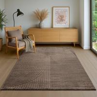 Vloerkleed Elio Japandi - Modern Design met Halve Cirkels in Bruin-80 x 300 cm