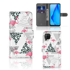 Huawei P40 Lite Telefoonhoesje met Pasjes Flamingo Triangle