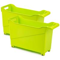 Plasticforte Trolley - Set van 4x stuks - limegroen - L45 x B17 x H29cm - opberger op wieltjes