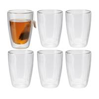 Excellent Houseware dubbelwandige Koffieglazen - 6x - theeglazen - 350 ml - D9 x H12 cm