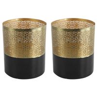 2x stuks luxe theelichthouder/kaarsenhouder - goud/zwart - metaal - D10 x H12.5 cm