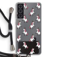 Eenhoorns overal: Samsung Galaxy S21 FE Transparant Hoesje met koord