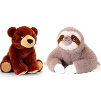 Pluche knuffels combi-set dieren luiaard en bruine beer 25 cm - thumbnail