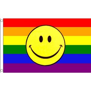 Regenboog gevelvlag met smiley   -