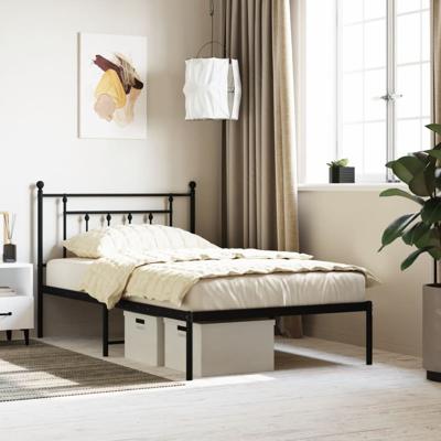 Bedframe met hoofdbord metaal zwart 107x203 cm
