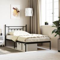 Bedframe met hoofdbord metaal zwart 107x203 cm