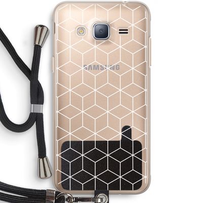 Zwart-witte kubussen: Samsung Galaxy J3 (2016) Transparant Hoesje met koord