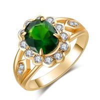 Mode Vintage ovale groene Gem Diamond Ring ring grootte: 10