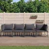 4-delige Loungeset met kussens poly rattan antracietkleurig