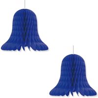 2x Kerstversiering donkerblauwe kerstklokken lampionnen 20 cm