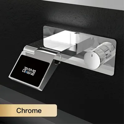 Wastafelkraan met LED Licht - Wandmontage | 2 Gaten | Warm & Koud Water | Messing