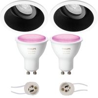 Pragmi Zano Pro - Inbouw Rond - Mat Zwart/Wit - Kantelbaar - Ø93mm - Philips Hue - LED Spot Set GU10 - White and Color Ambiance - Bluetooth