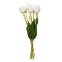Atmosphera Kunst tulpen boeket Holland - 10x stuks - wit - real touch - kunst zijdebloemen