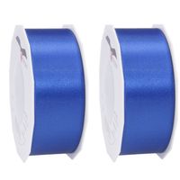 2x Luxe blauwe satijnen lint rollen breed 4 cm x 25 meter cadeaulint verpakkingsmateriaal - Cadeaulinten