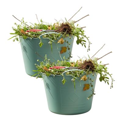 Flexibele kuip / emmer - 2x - groen - 15 liter - kunststof - 35 x 28 cm - met handvatten