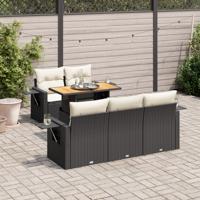 6-delige Loungeset met kussens poly rattan zwart