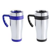 Warmhoudbekers/thermos isoleer koffiebekers/mokken - 2x stuks - RVS - zwart en blauw - 450 ml