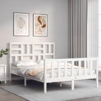 Bedframe met hoofdbord massief hout wit