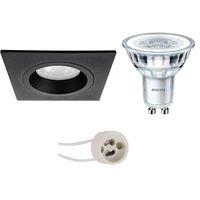 LED Spot Set - Pragmi Rodos Pro - GU10 Fitting - Inbouw Vierkant - Mat Zwart - 93mm - Philips - CorePro 830 36D - 4W - Warm Wit 3000K - Dimbaar