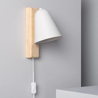 Wandlamp stekker &apos;Marije&apos; hout wit leeslamp slaapkamer e27 schakelaar hout