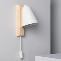 Wandlamp stekker &apos;Marije&apos; hout wit leeslamp slaapkamer e27 schakelaar hout