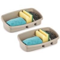 Plasticforte Spons houder - 2x stuks - 26x14 cm - taupe - doekjes organizer