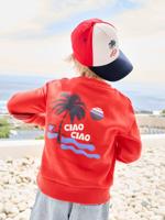 Sweater voor jongens met vakantiemotief op de rug rood