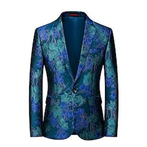 Feestblazer voor heren, regular, regular fit, gebloemd, enkele rij knopen, één knoop, blauw oranje 2024 Lightinthebox