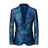 Feestblazer voor heren, regular, regular fit, gebloemd, enkele rij knopen, één knoop, blauw oranje 2024 Lightinthebox