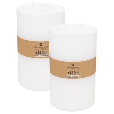Atmosphera Cilinderkaars / stompkaars groot - 2x - wit - 3 lonten - 14 x 23 cm - 160 branduren