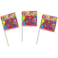 Cocktailprikkers Sarah 50 jaar - 50x st - prikkertjes - 50e verjaardag feestartikelen